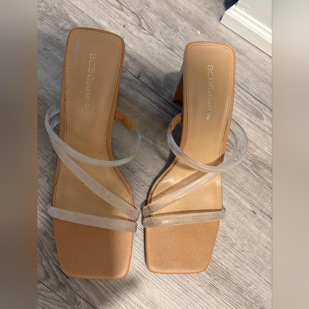 BCBGeneration Tan and Clear Women's Sandals